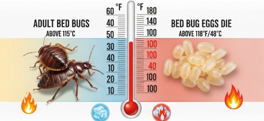 При какой температуре умирают клопы и их яйца